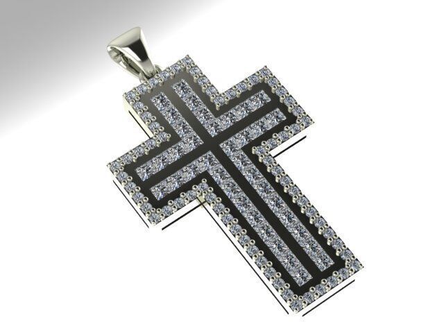 Cross round and princess baquette diamond 3D print model_1