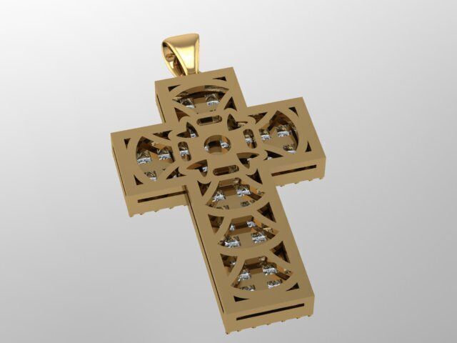 Cross round and princess baquette diamond 3D print model_3