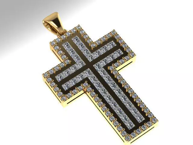 Cross round and princess baquette diamond 3D print model_0