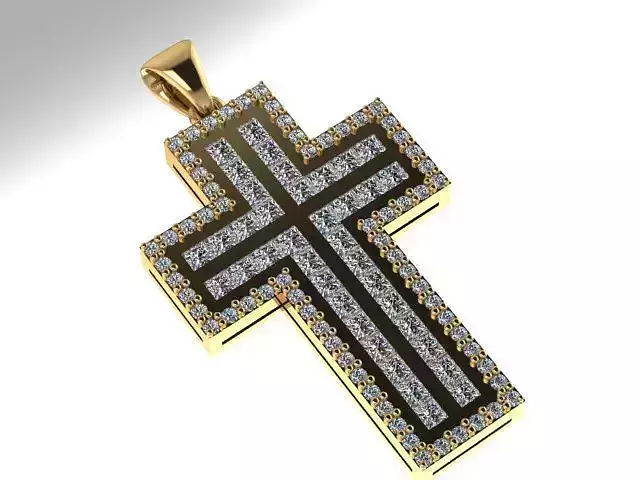 Cross round and princess baquette diamond 3D print model