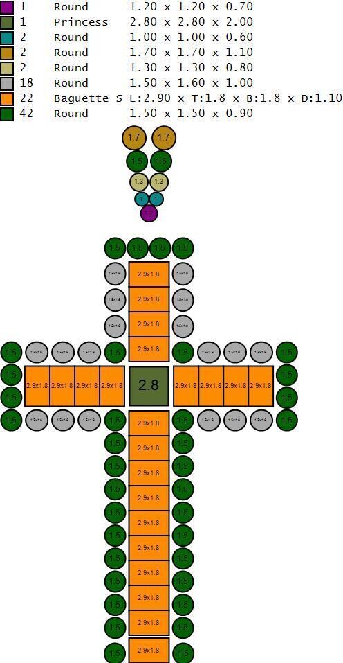 Cross round and princess baquette diamond 3D print model_9