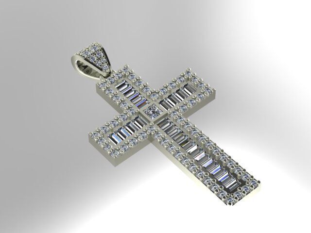Cross round and princess baquette diamond 3D print model_1