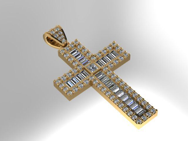 Cross round and princess baquette diamond 3D print model_2