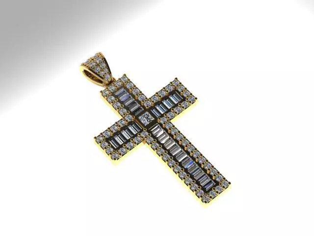 Cross round and princess baquette diamond 3D print model_0