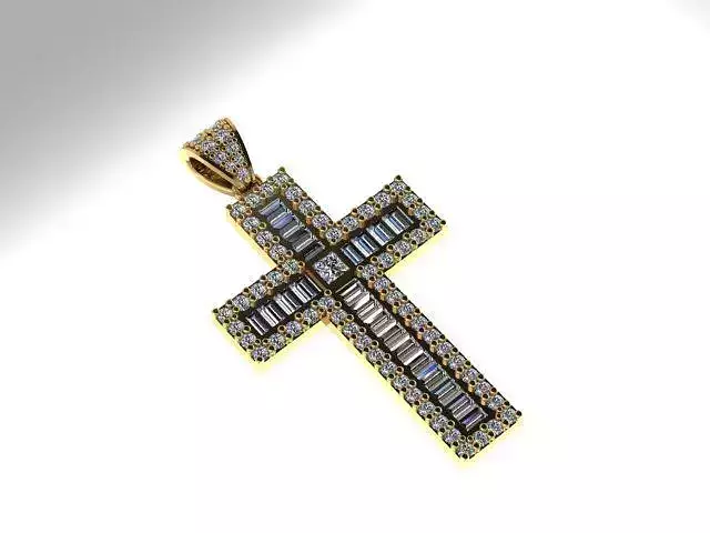 Cross round and princess baquette diamond 3D print model