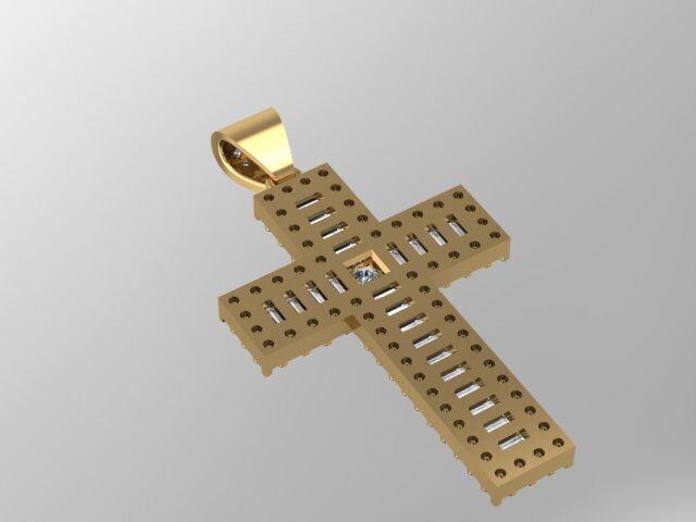 Cross round and princess baquette diamond 3D print model_3