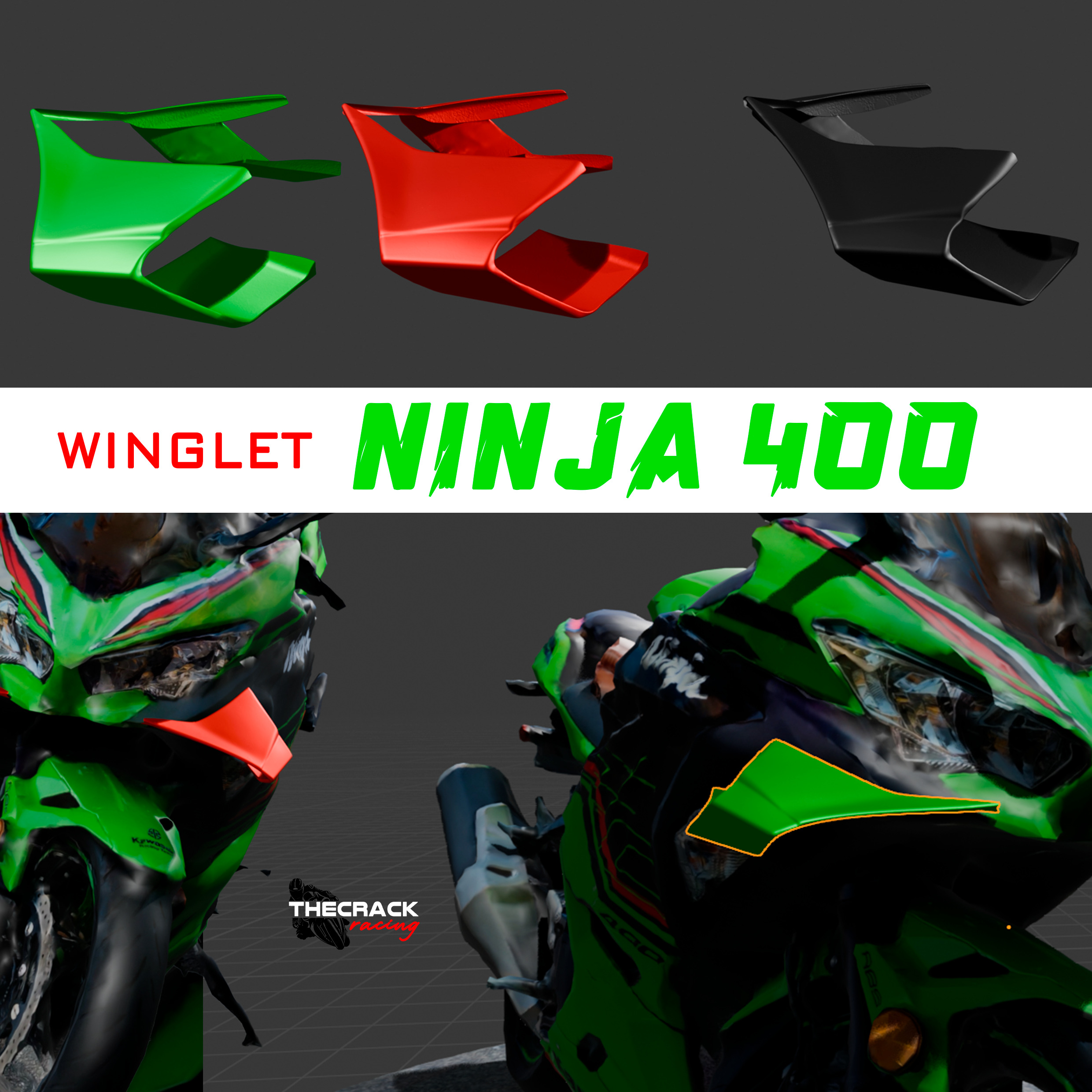 WINGLET SPOILER FOR KAWASAKI NINJA 400 3D print model_2