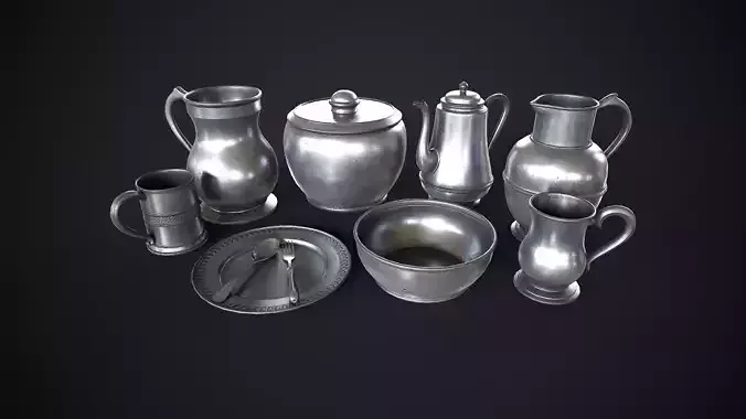 Pewter tableware Low-poly 3D model