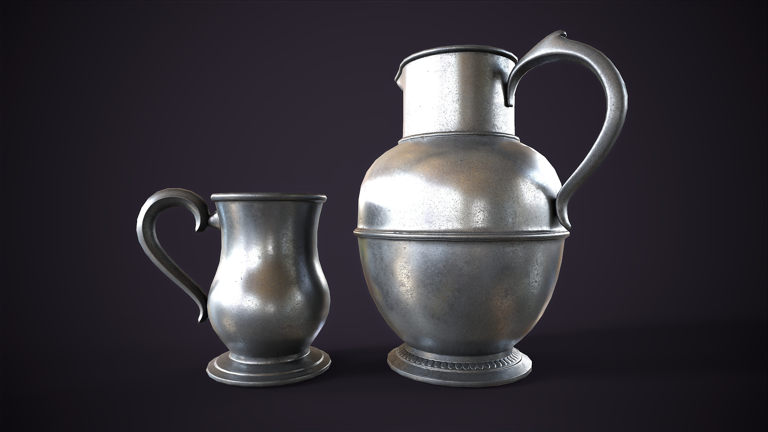 Pewter tableware Low-poly 3D model_3