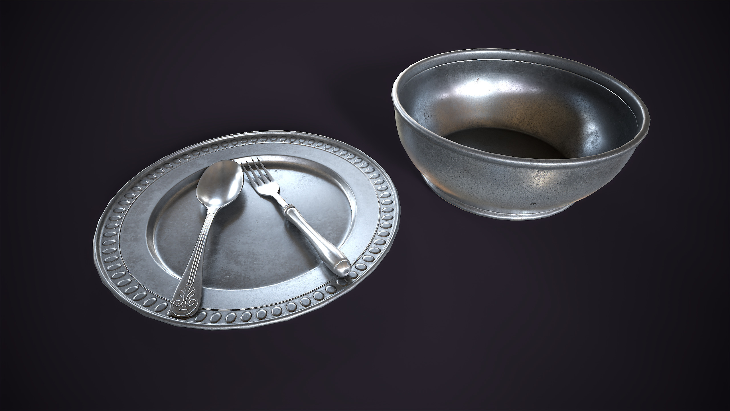 Pewter tableware Low-poly 3D model_11