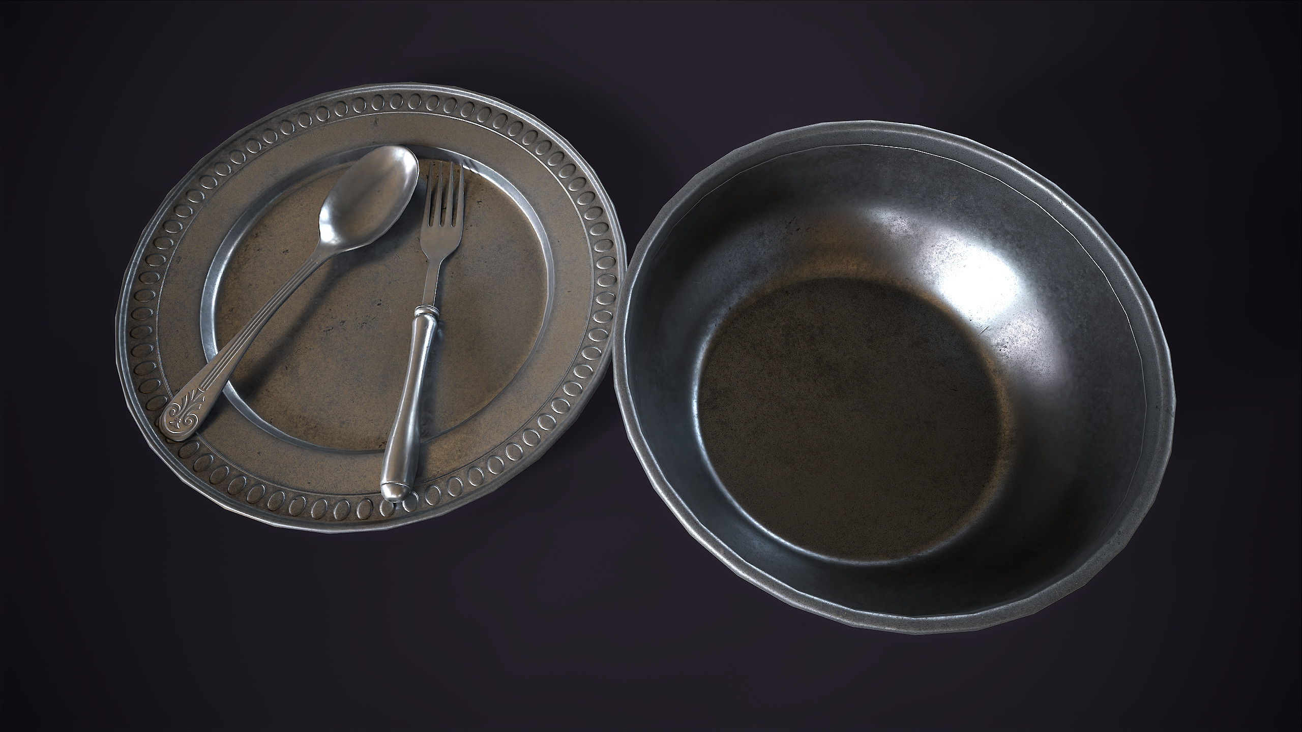Pewter tableware Low-poly 3D model_4