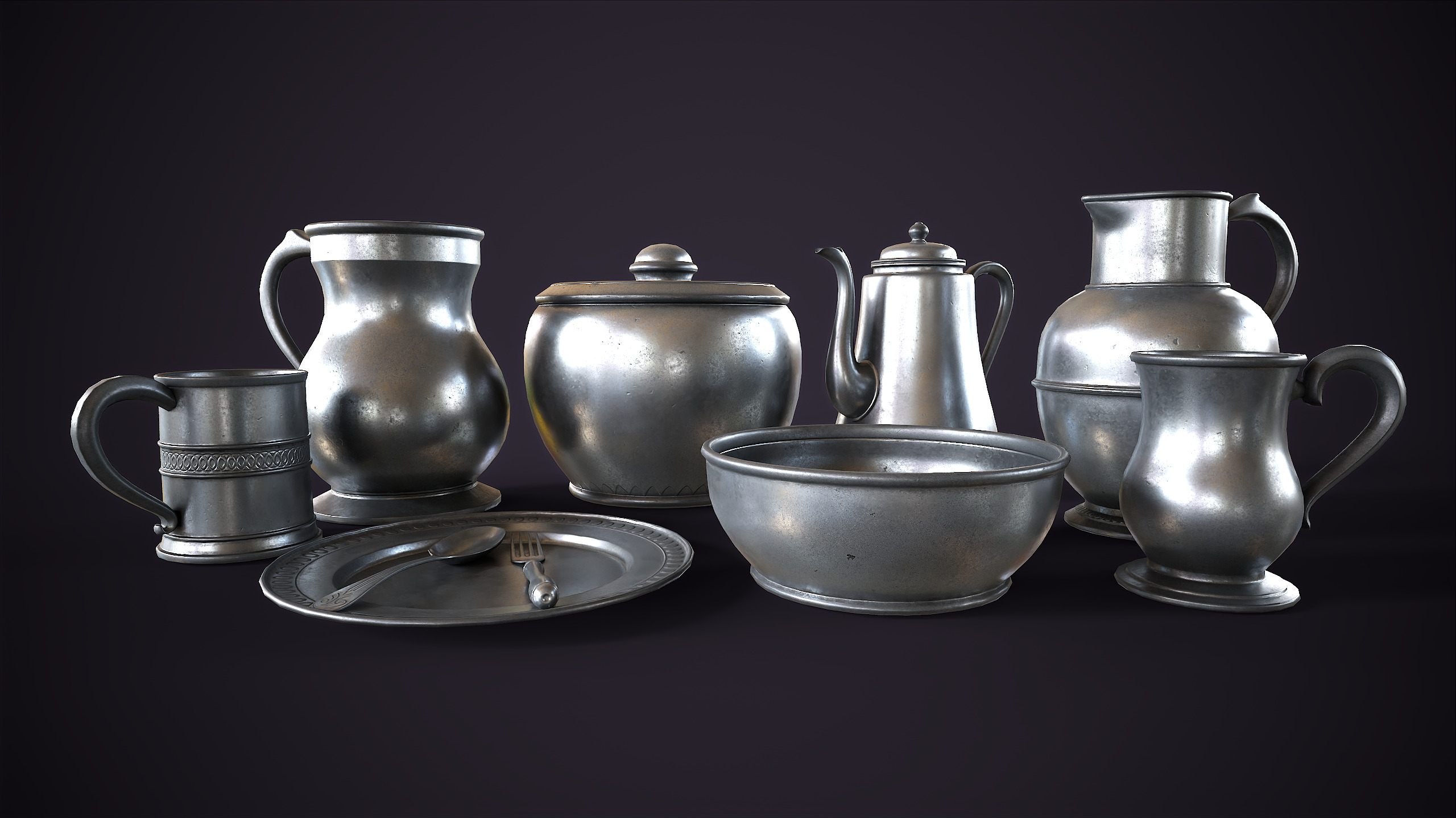 Pewter tableware Low-poly 3D model_8