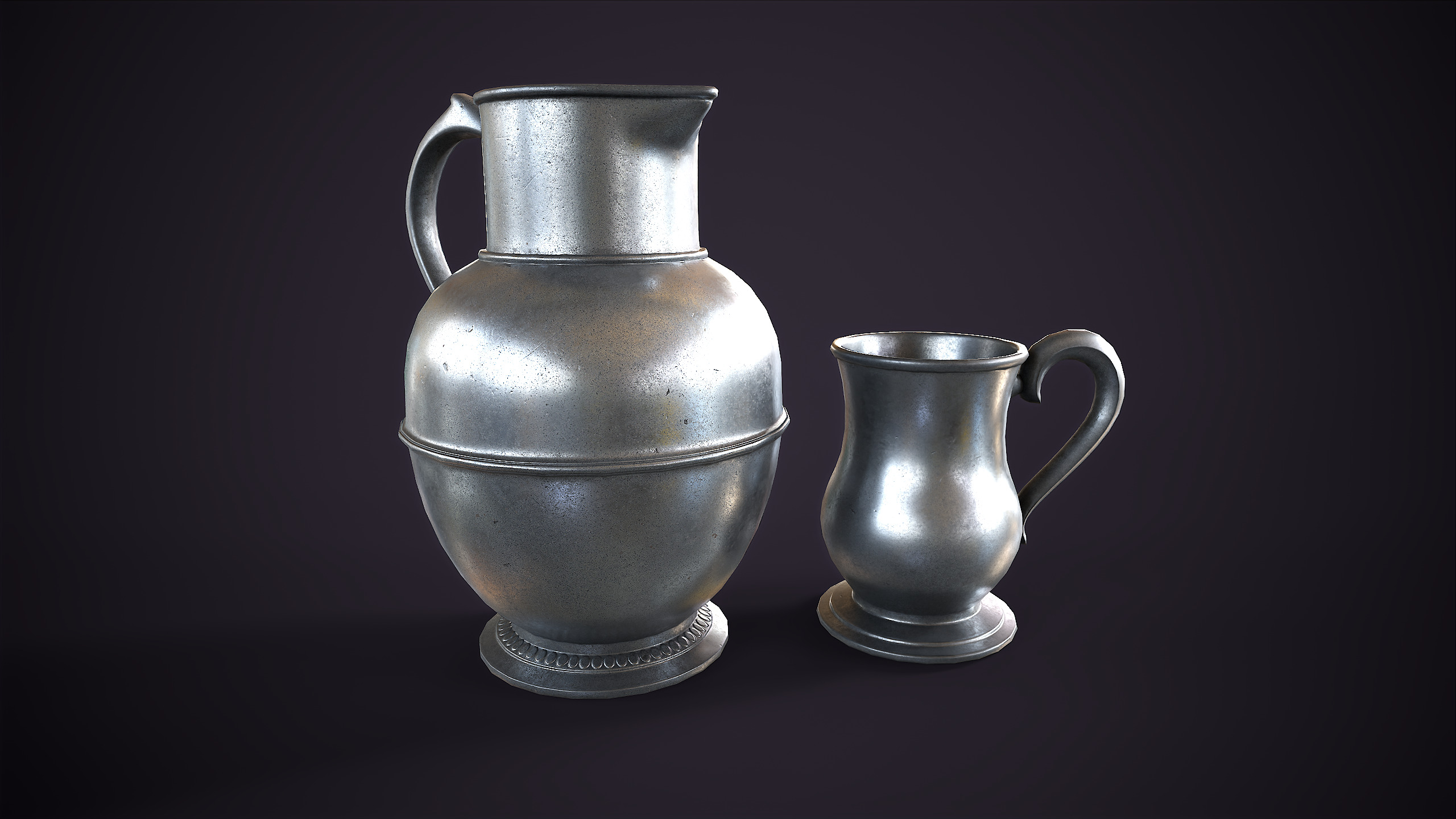 Pewter tableware Low-poly 3D model_9