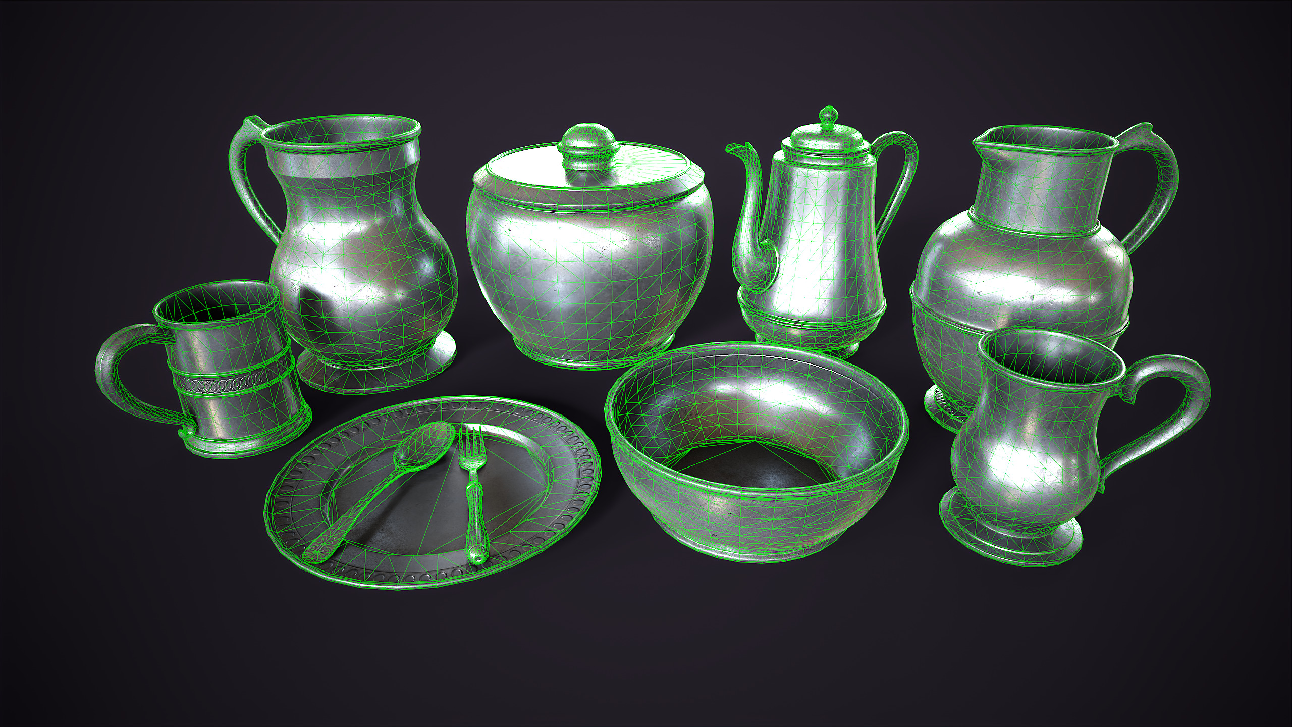 Pewter tableware Low-poly 3D model_13