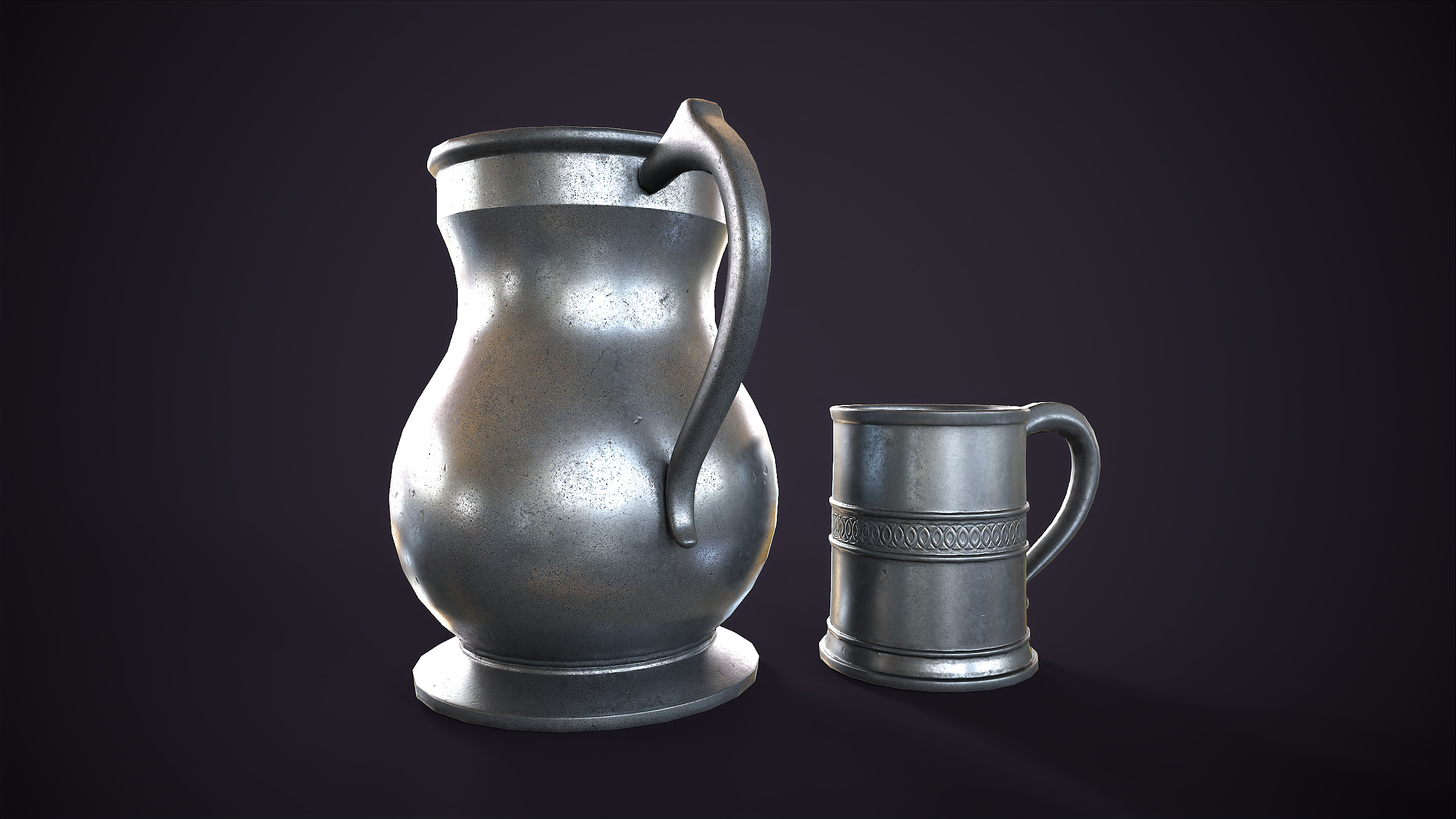 Pewter tableware Low-poly 3D model_10