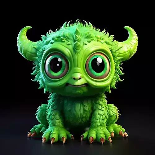 Adorable Green Furry Monster 3D Model