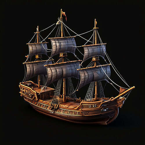 Realistic LowPoly Galleon 3D Model Low-poly 3D model