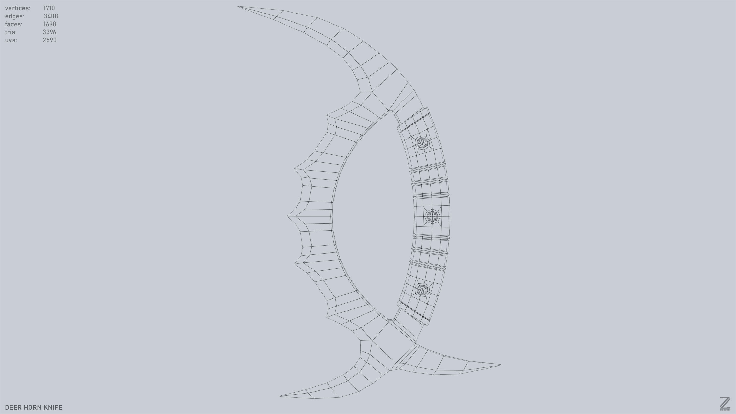 Deer horn knife Low-poly 3D model_9