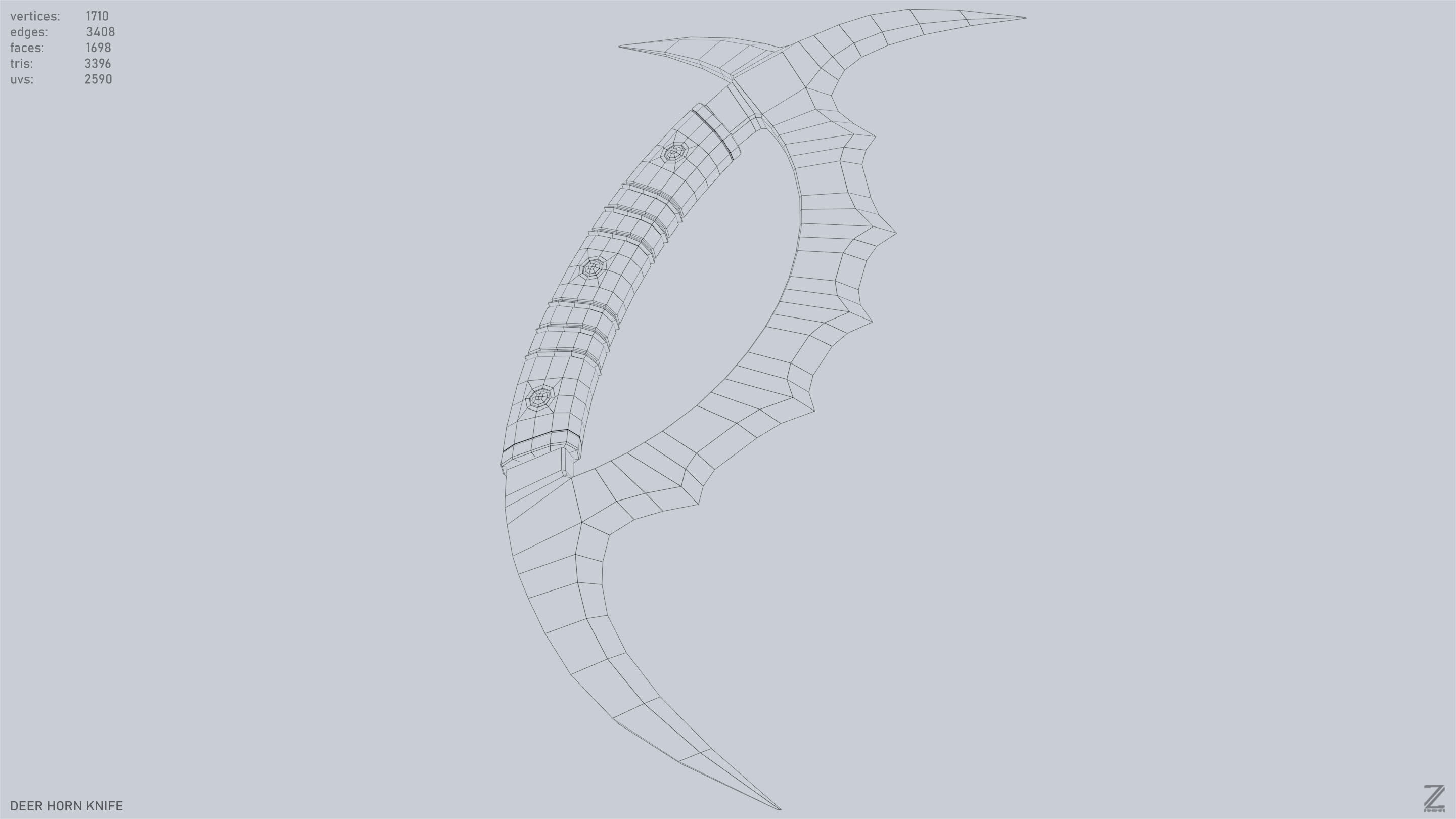 Deer horn knife Low-poly 3D model_13