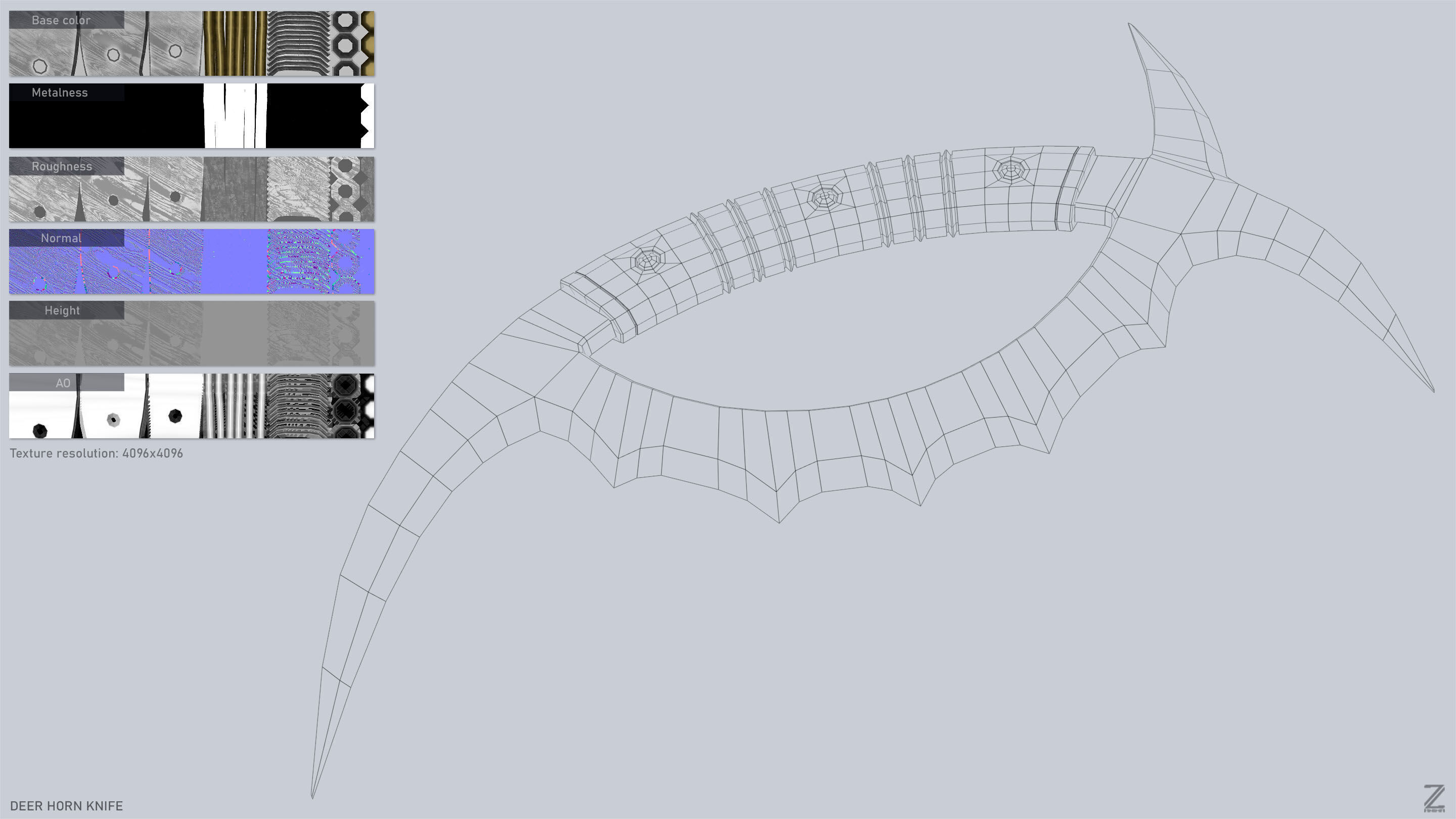 Deer horn knife Low-poly 3D model_3