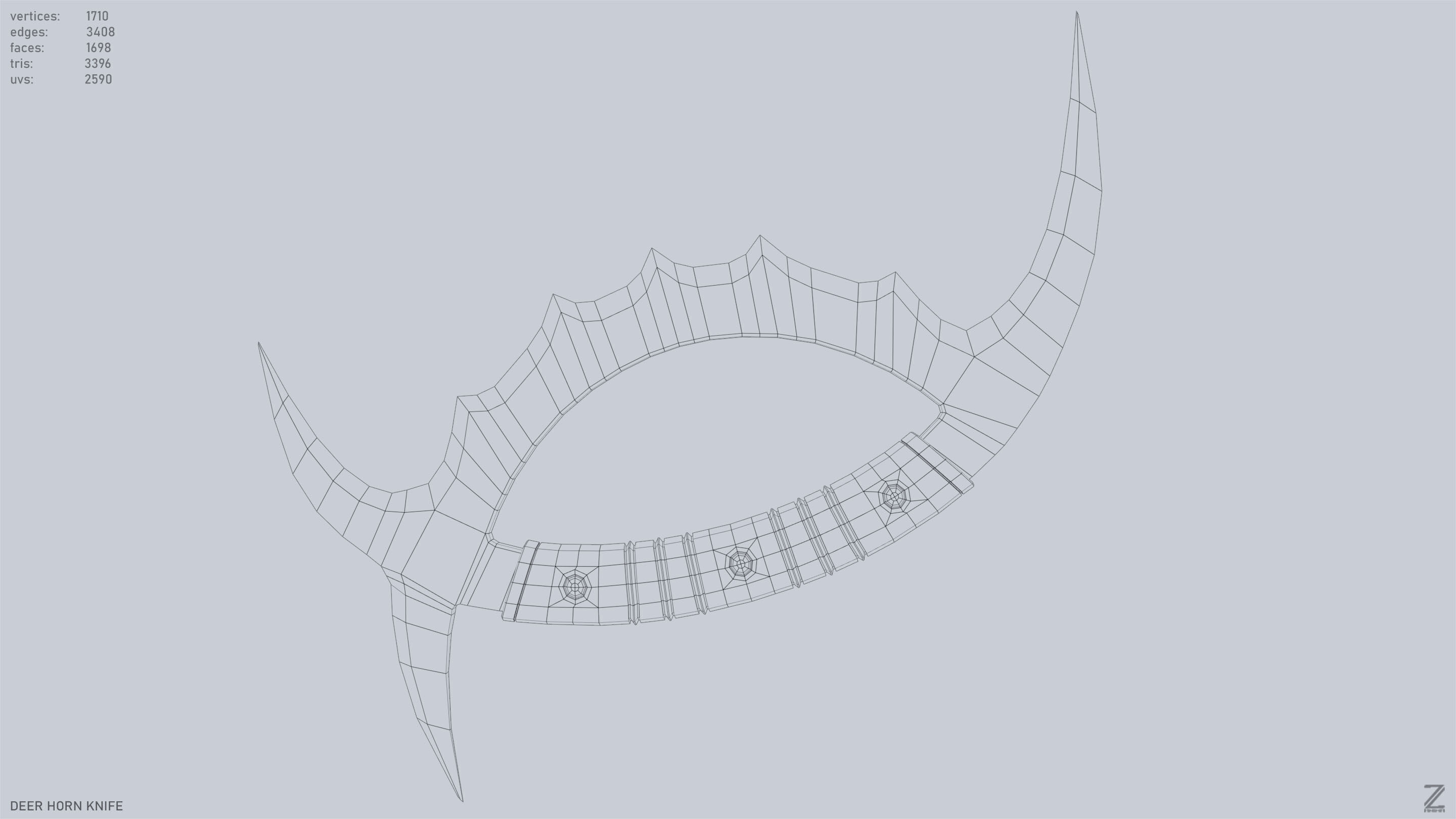 Deer horn knife Low-poly 3D model_10