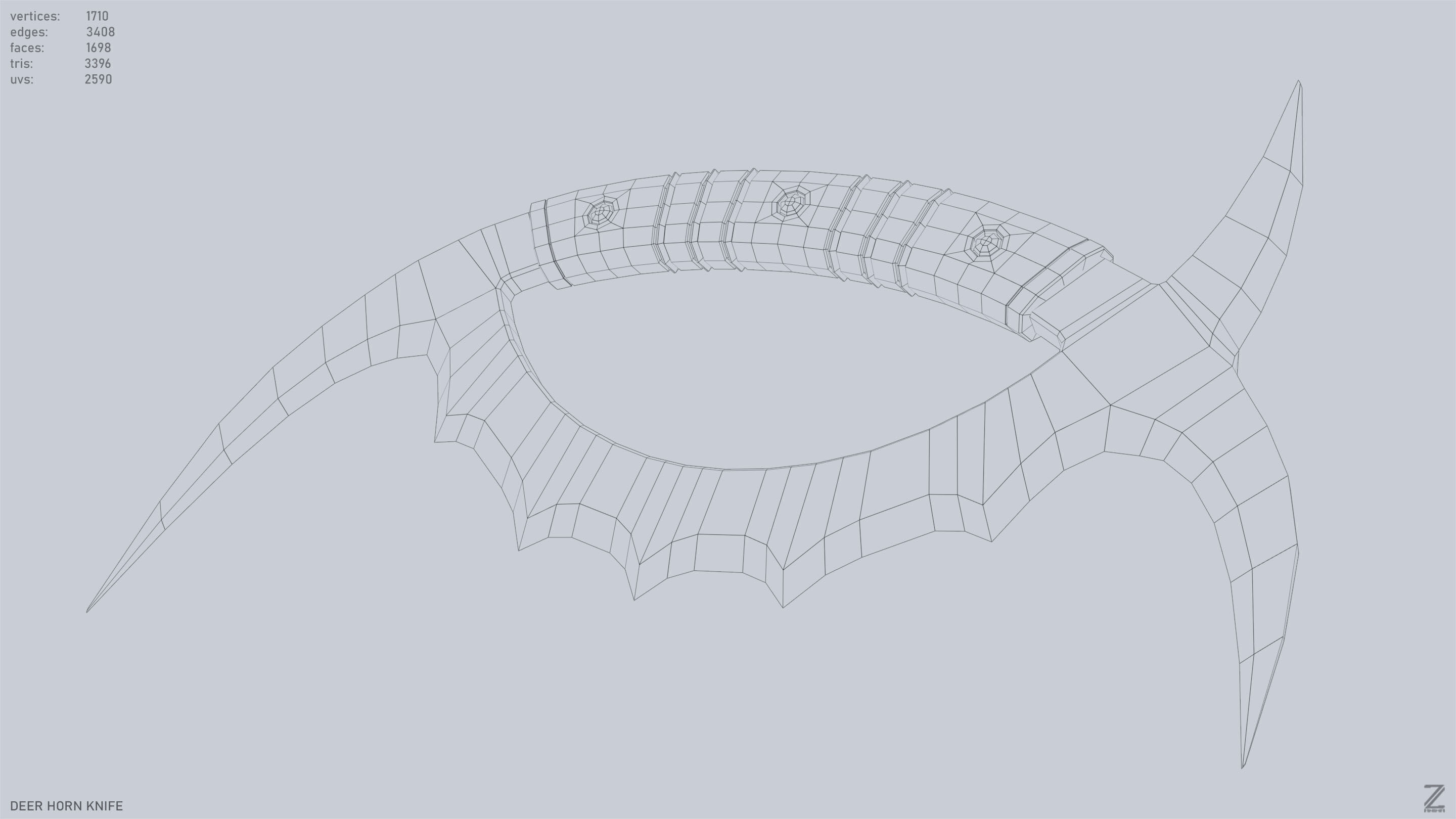 Deer horn knife Low-poly 3D model_14
