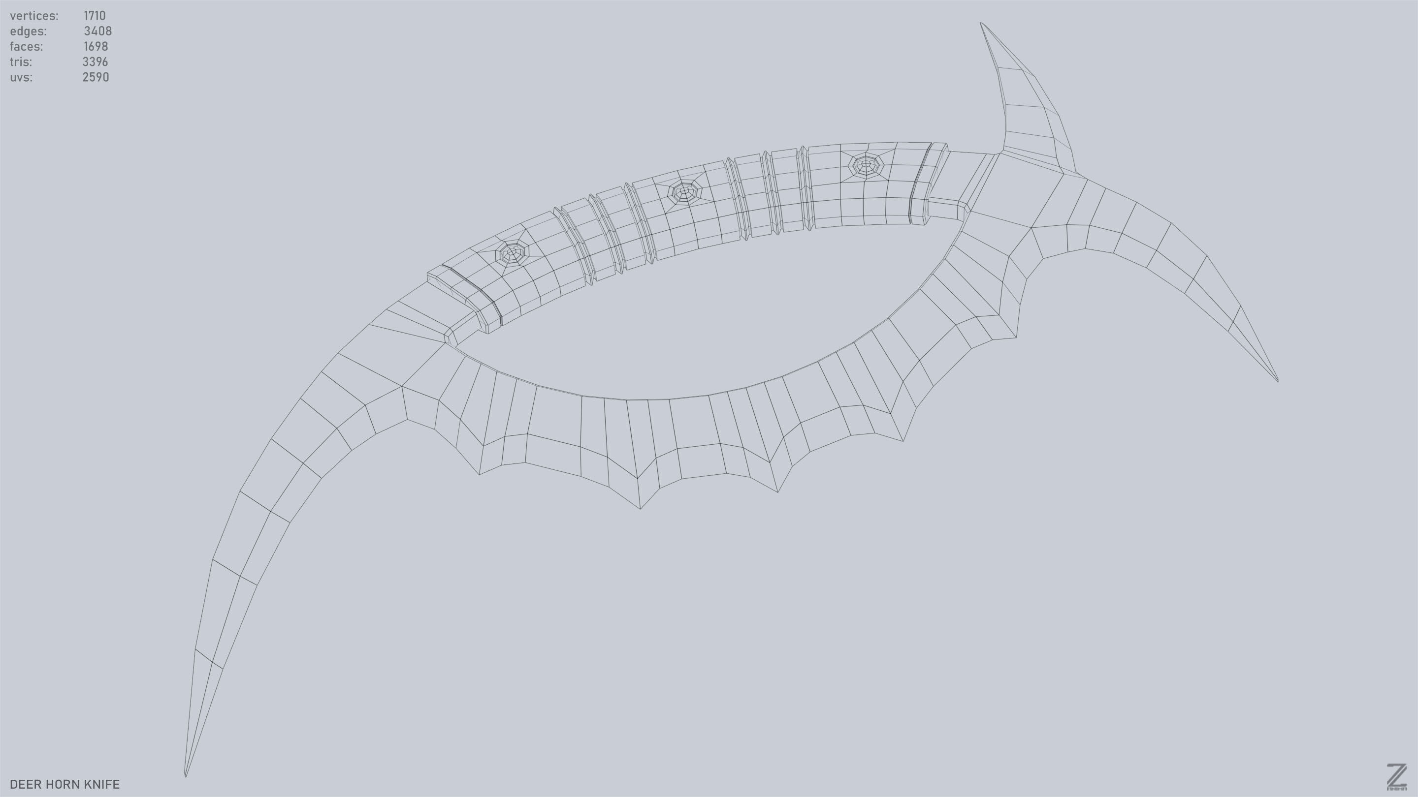 Deer horn knife Low-poly 3D model_15