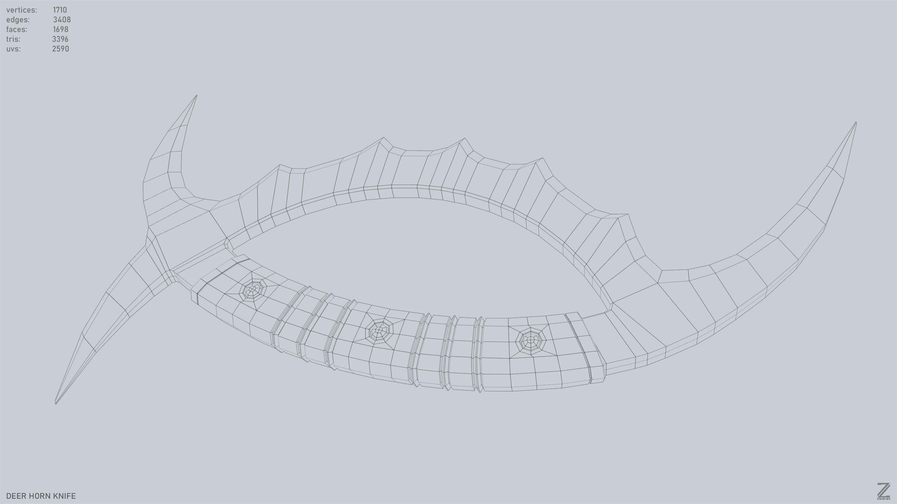 Deer horn knife Low-poly 3D model_12