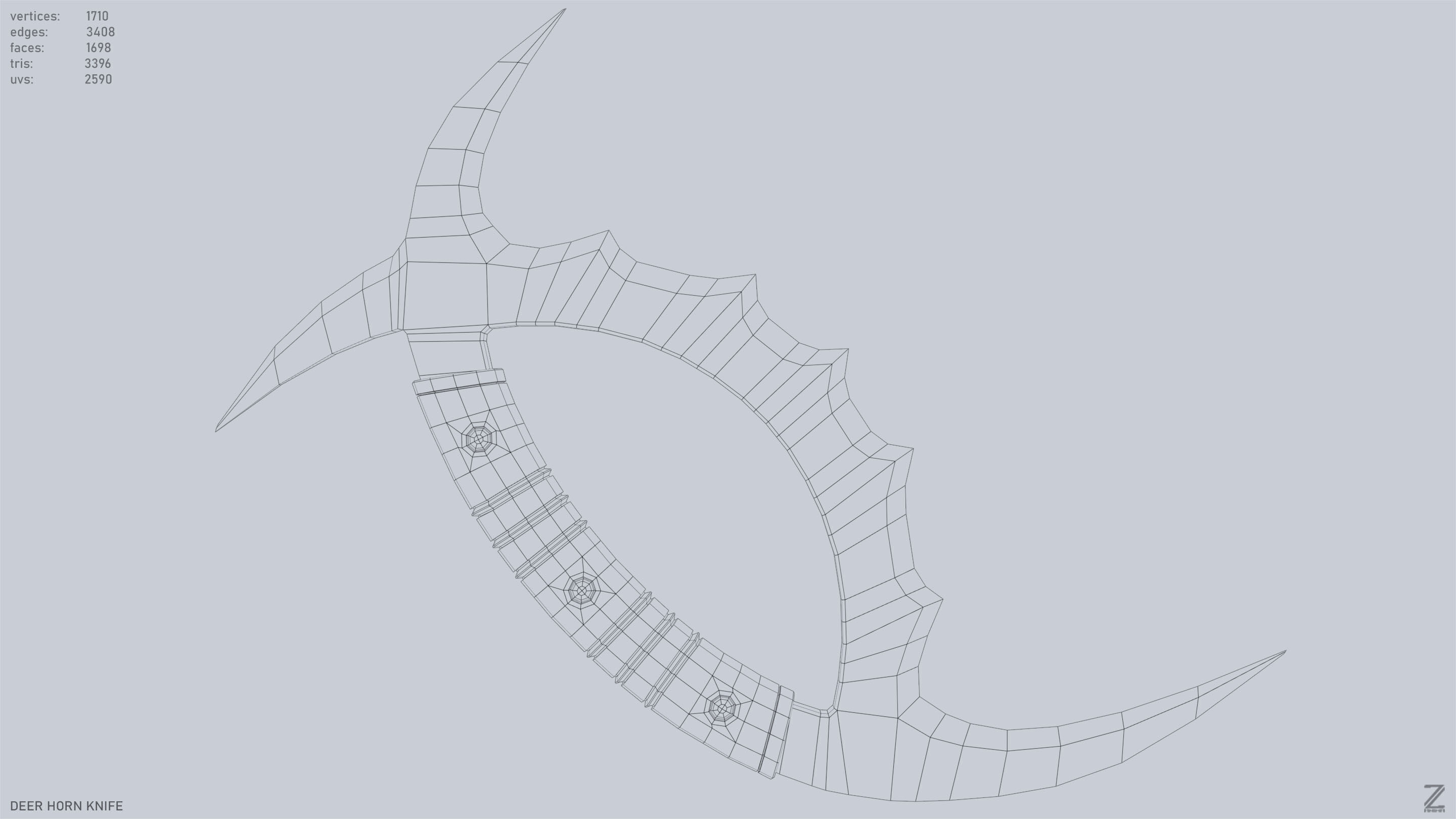 Deer horn knife Low-poly 3D model_11