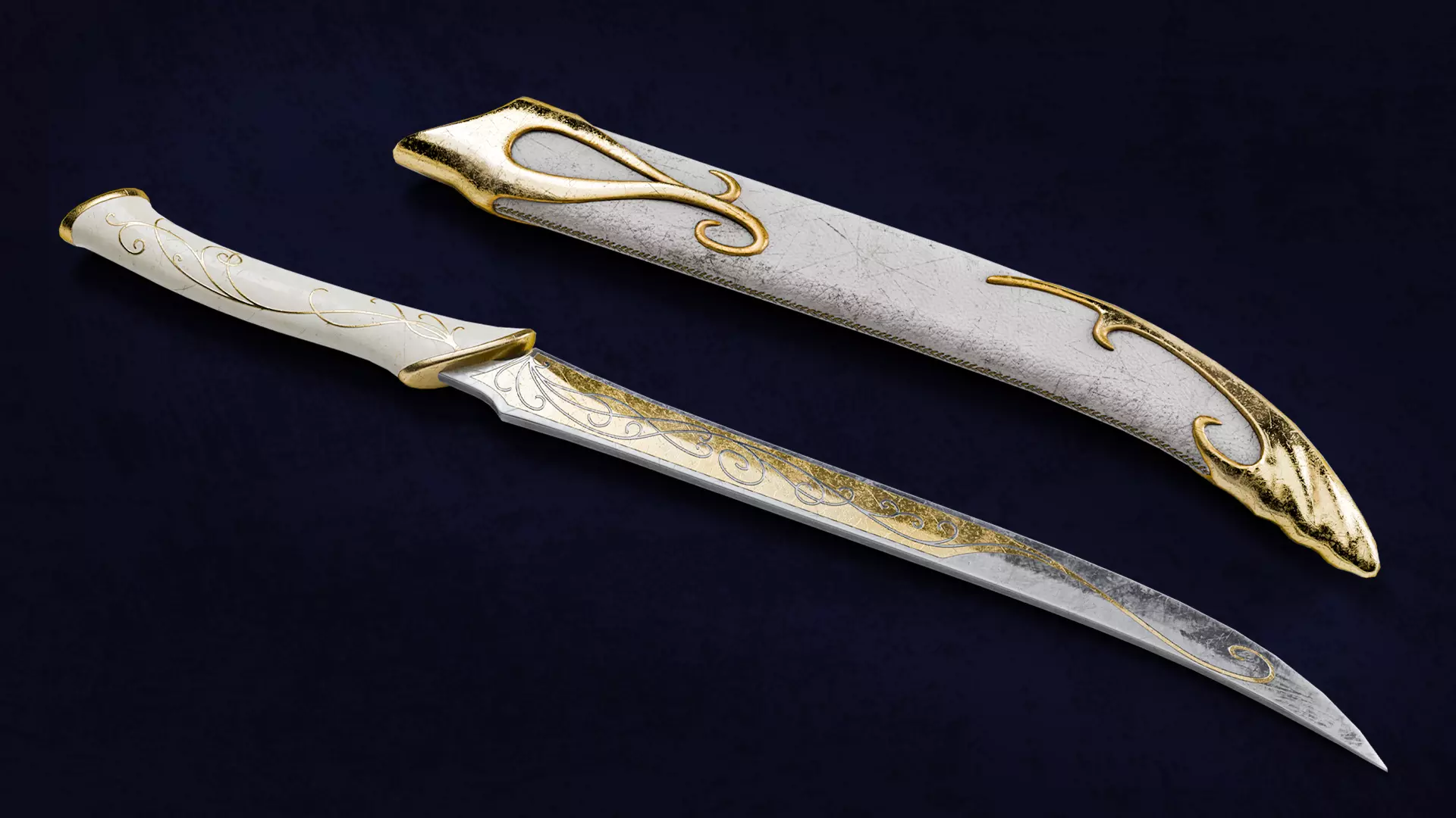 Legolas White Knife and Scabbard Low-poly 3D model