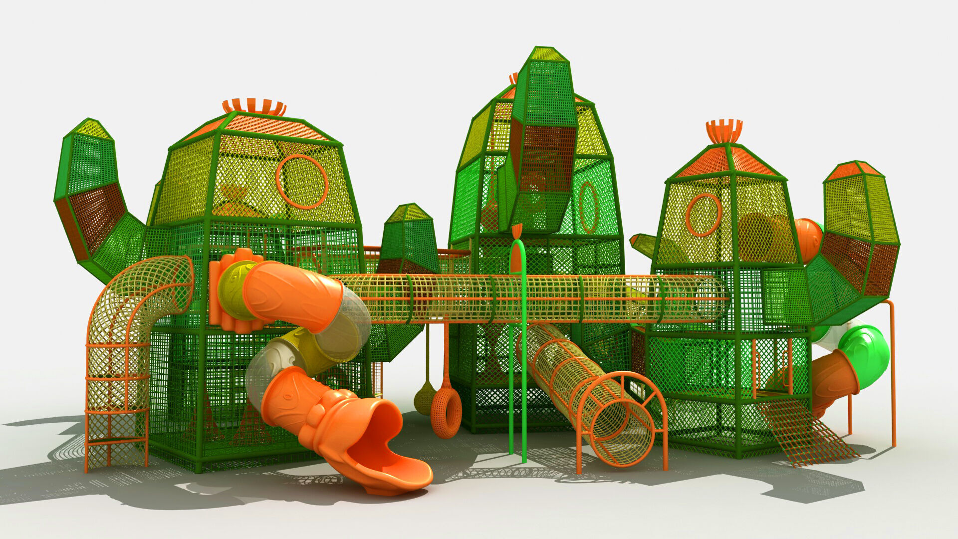 Cactus themed rope net amusement park 3D model_2