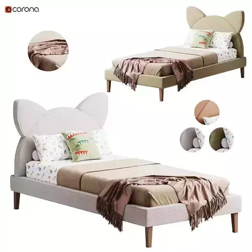 Children single bed beige Kitty 3D model