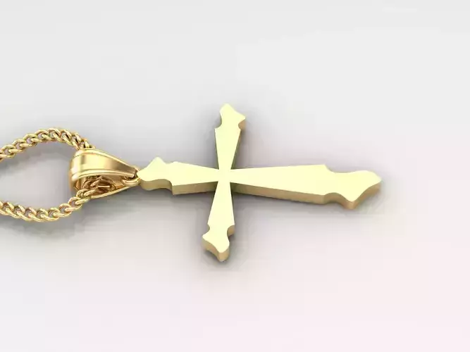 18K Gold Cross Pendant 3DM STL 1CP099