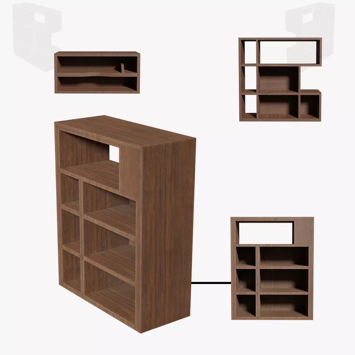 Deco BookShelfs Wood Style Scape Lignum Lot 2 Group N4- Low 3D model_0