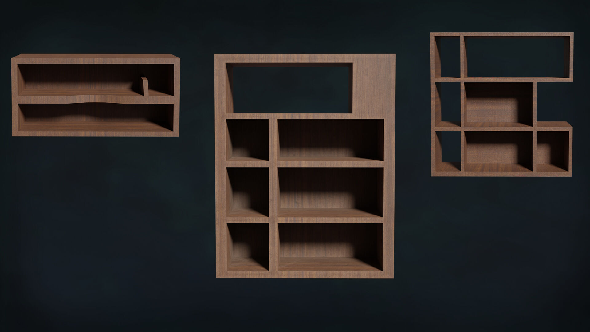 Deco BookShelfs Wood Style Scape Lignum Lot 2 Group N4- Low 3D model_1