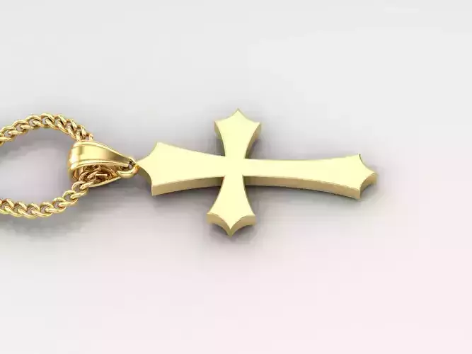 18K Gold Cross Pendant 3DM STL 1CP039