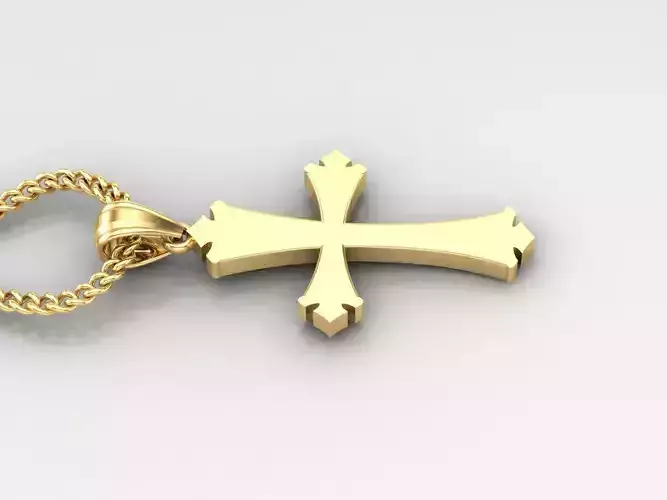 18K Gold Cross Pendant 3DM STL 1CP008
