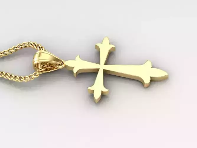 18K Gold Cross Pendant 3DM STL 1CP002