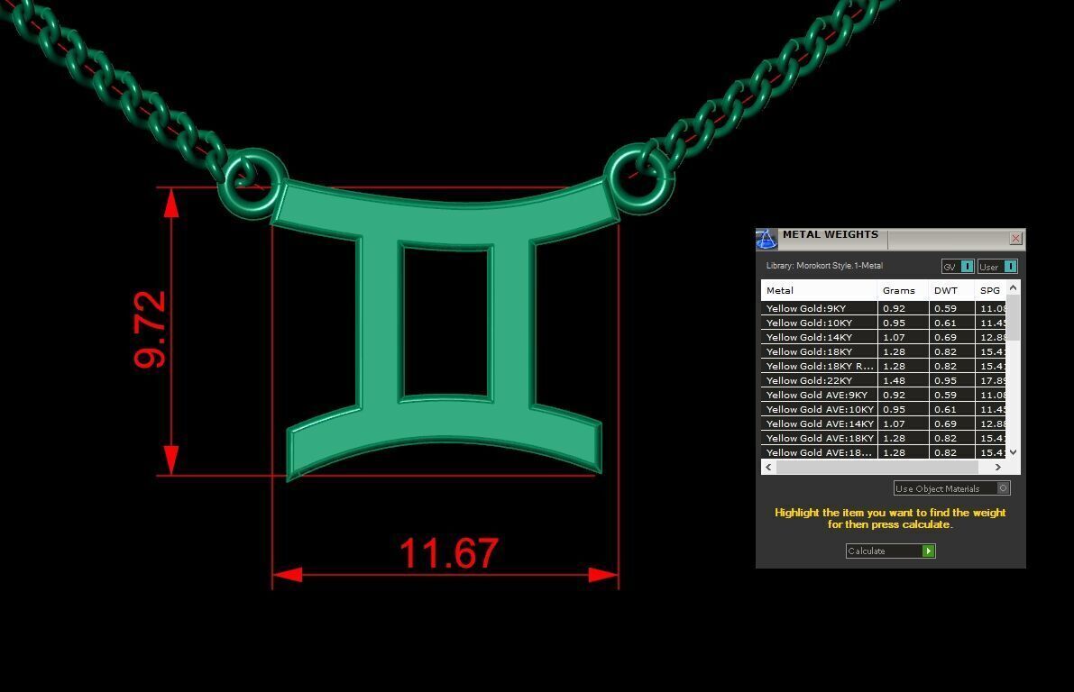 18K Gold Gemini Pendant V1 3D print model_1