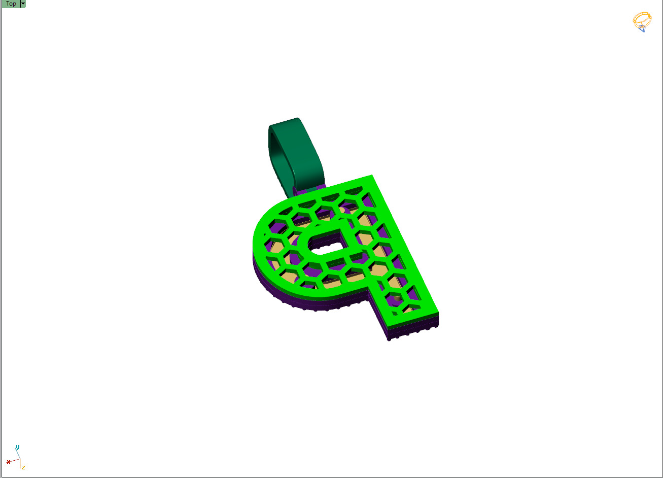 Custom Initial P Letter Diamond Pendant A to Z Alphabet Necklace 3D print model_11