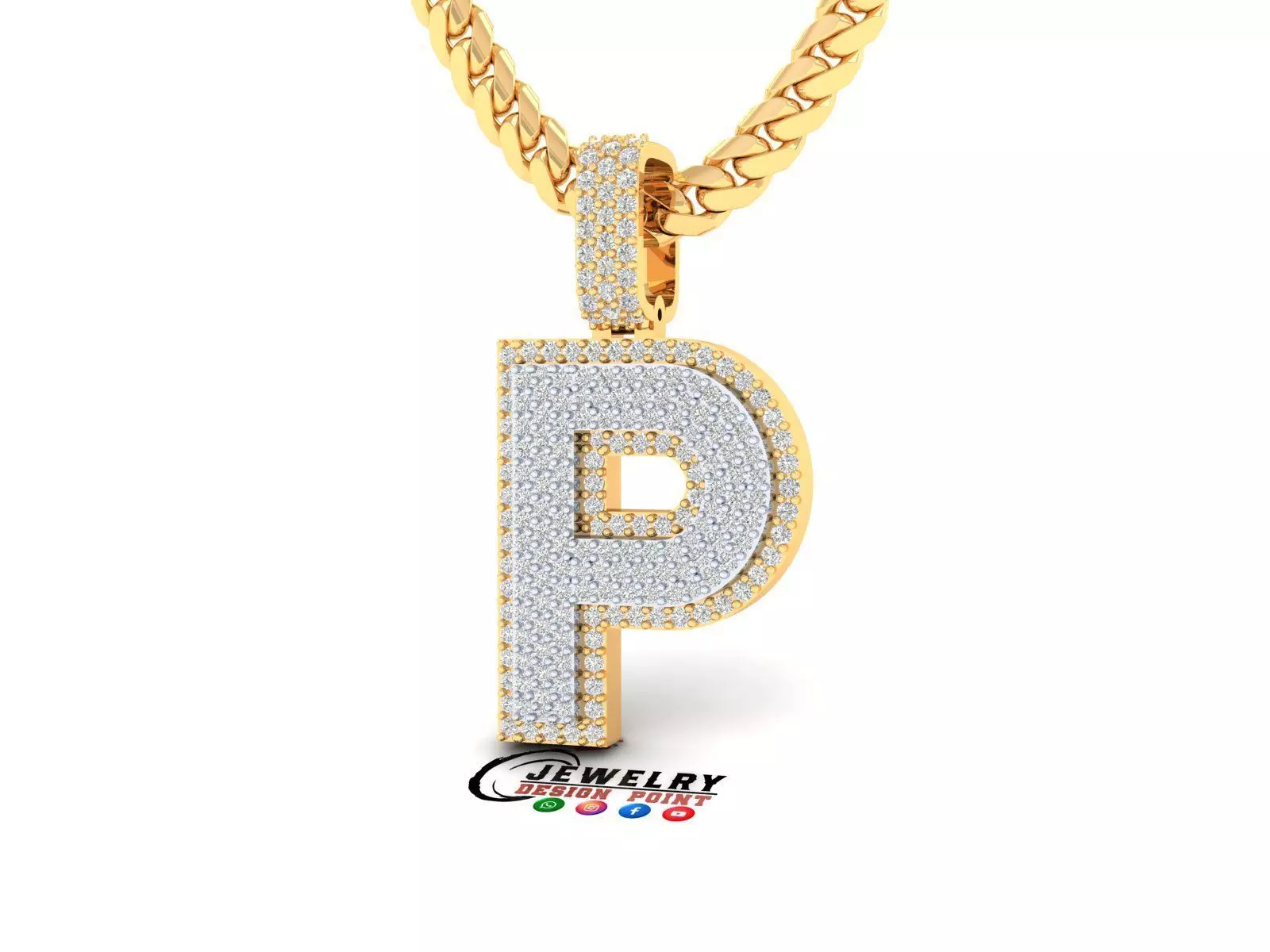 Custom Initial P Letter Diamond Pendant A to Z Alphabet Necklace 3D print model_0