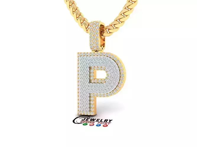 Custom Initial P Letter Diamond Pendant A to Z Alphabet Necklace 3D print model