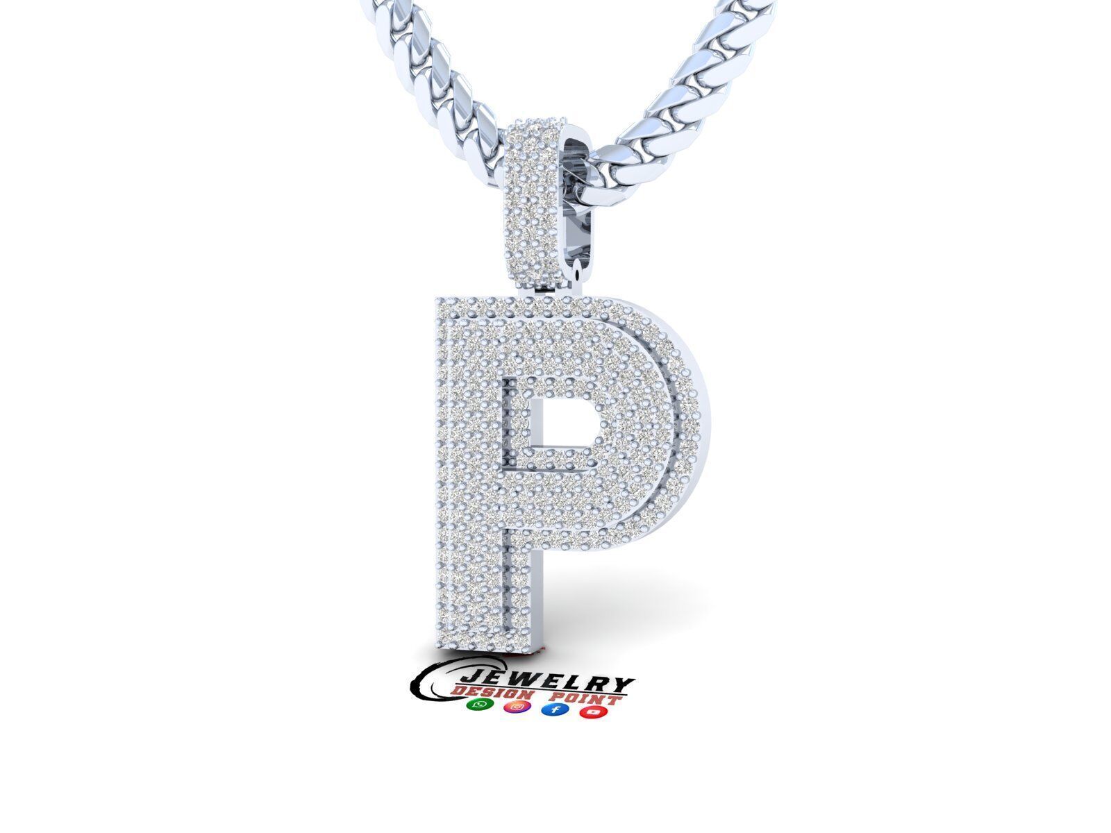 Custom Initial P Letter Diamond Pendant A to Z Alphabet Necklace 3D print model_3