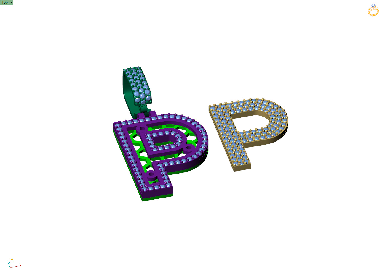 Custom Initial P Letter Diamond Pendant A to Z Alphabet Necklace 3D print model_9