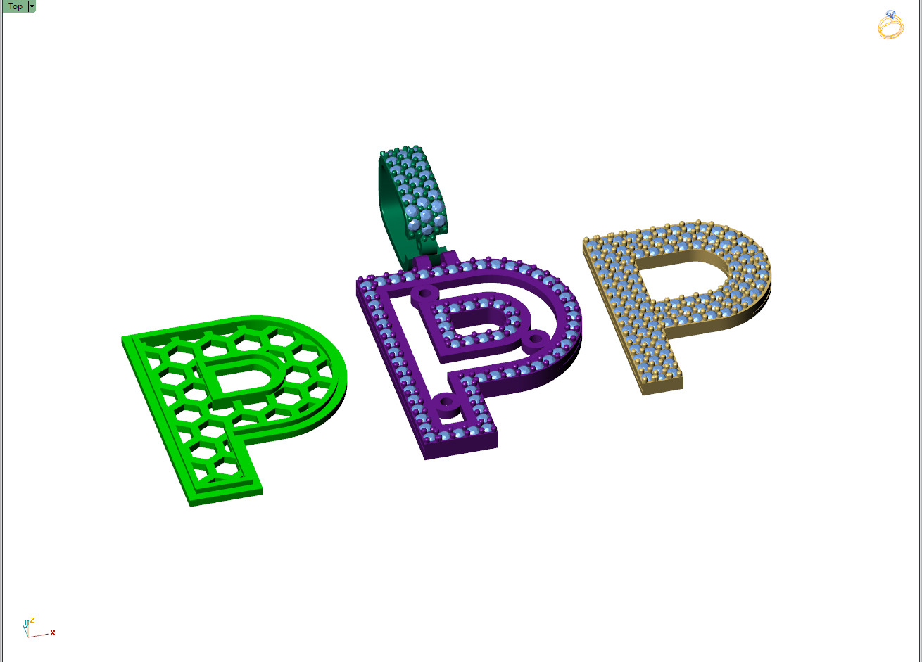 Custom Initial P Letter Diamond Pendant A to Z Alphabet Necklace 3D print model_10