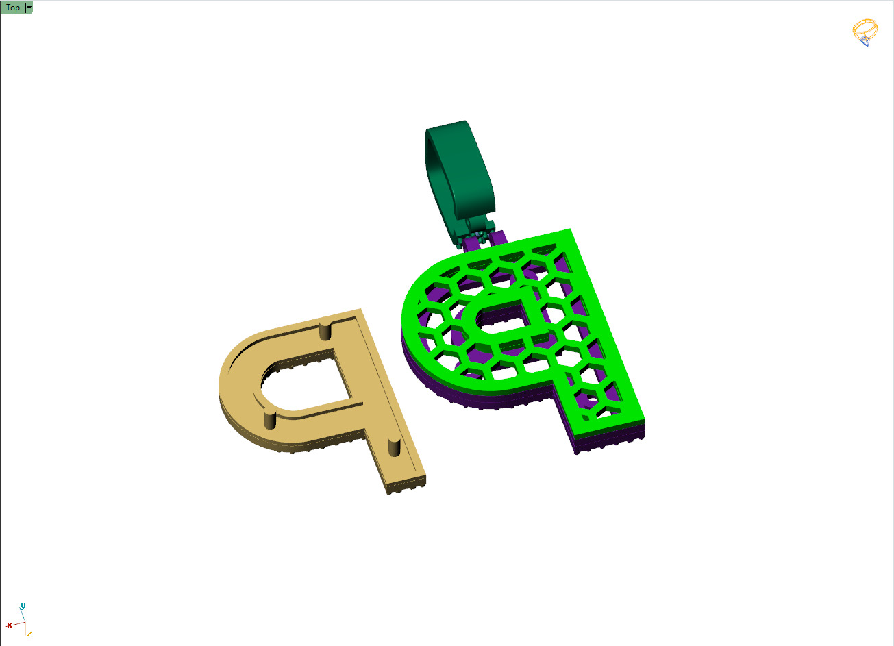 Custom Initial P Letter Diamond Pendant A to Z Alphabet Necklace 3D print model_12