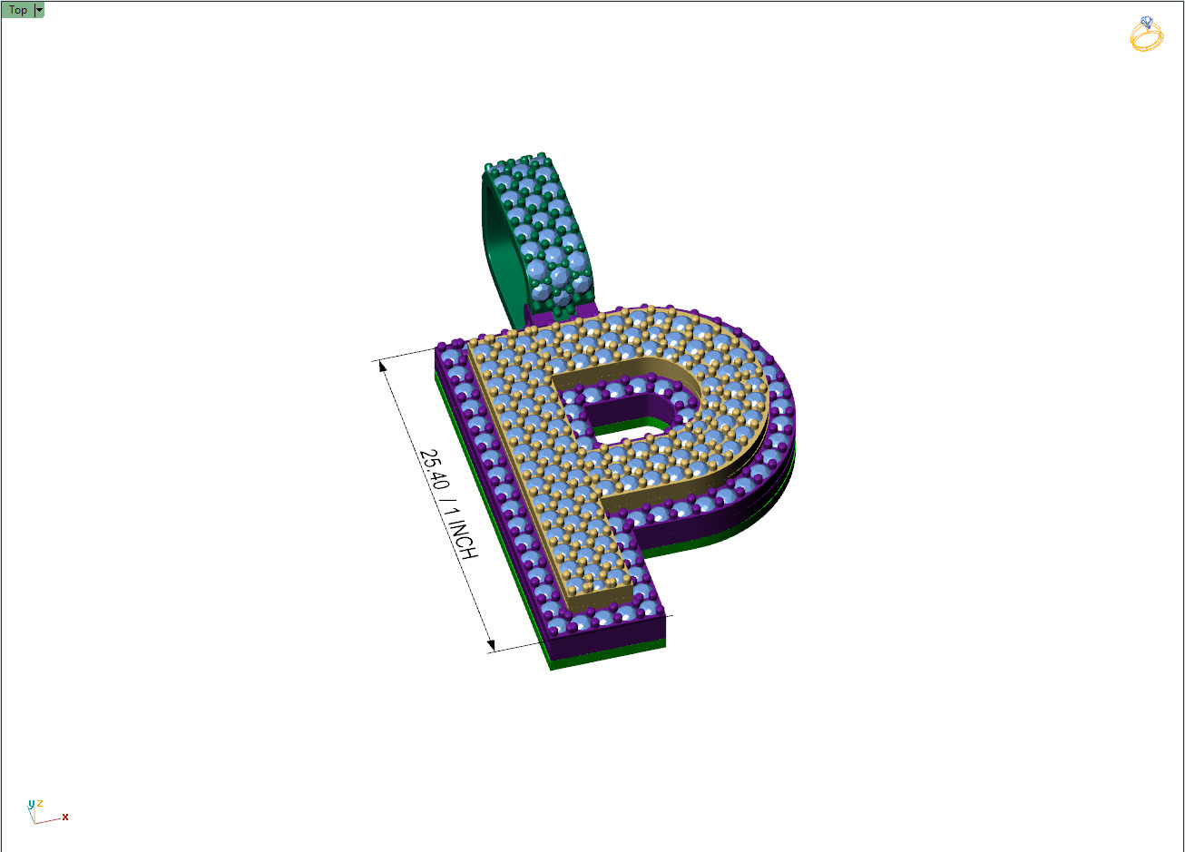 Custom Initial P Letter Diamond Pendant A to Z Alphabet Necklace 3D print model_7
