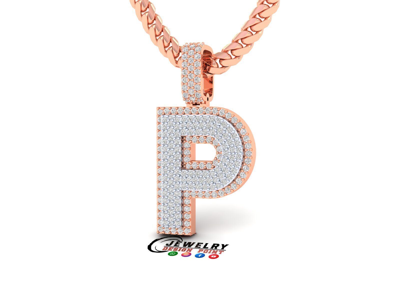 Custom Initial P Letter Diamond Pendant A to Z Alphabet Necklace 3D print model_2