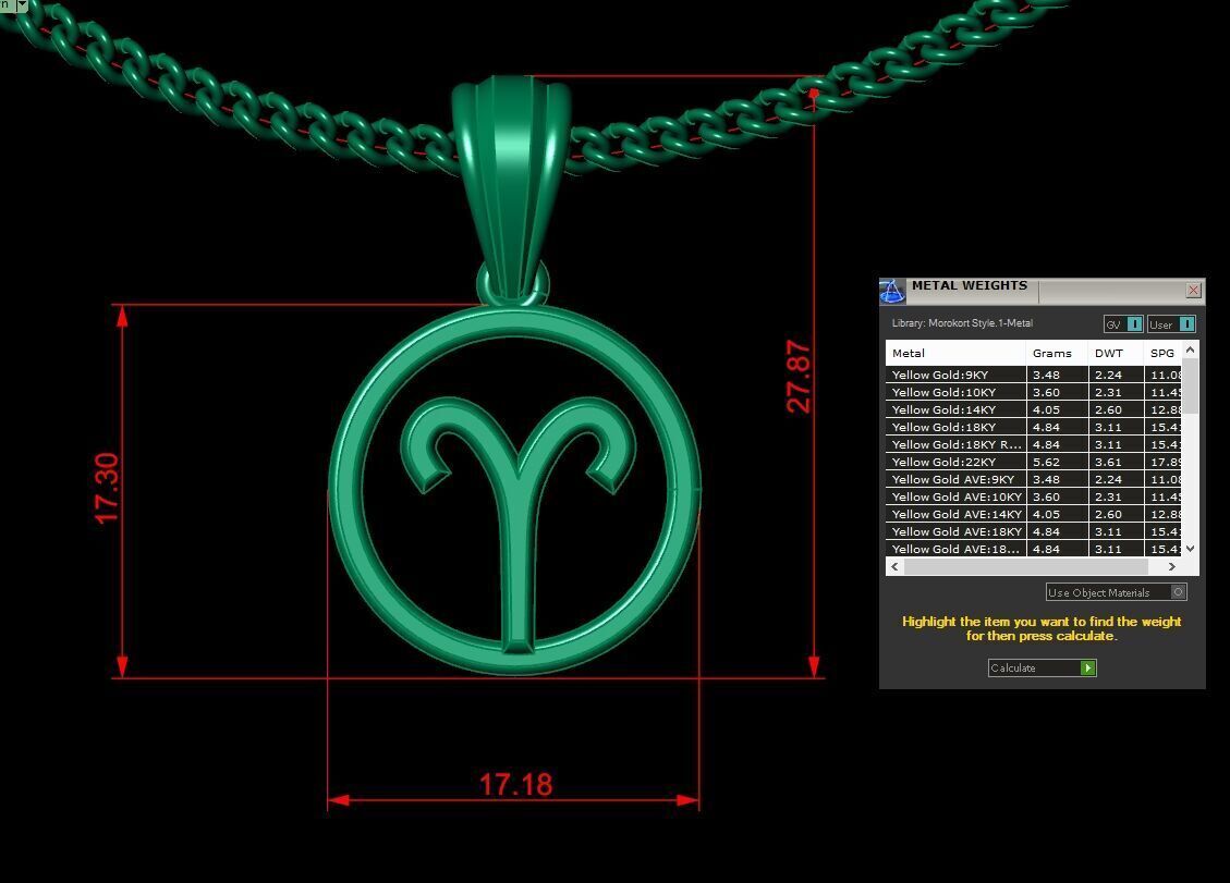 18K Gold Aries Pendant V2 3D print model_1