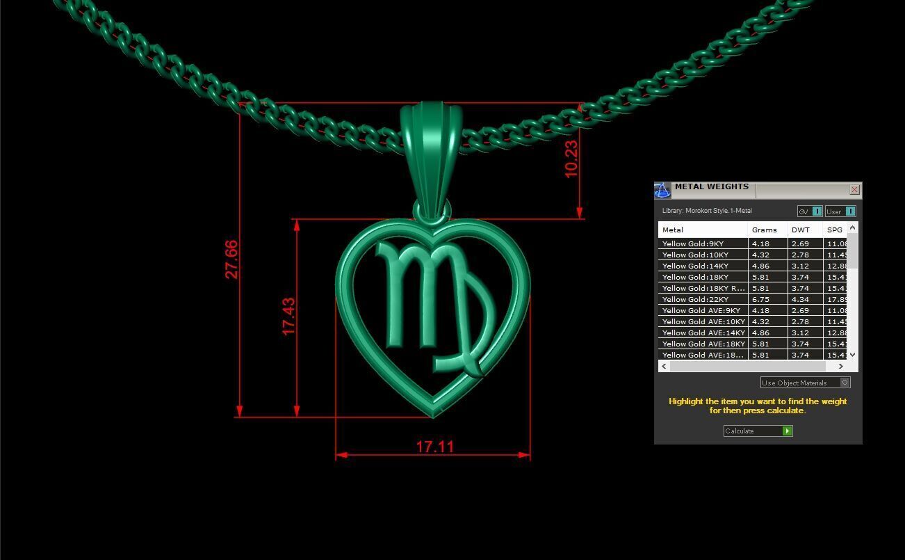 18K Gold Virgo Pendant V3 3D print model_1